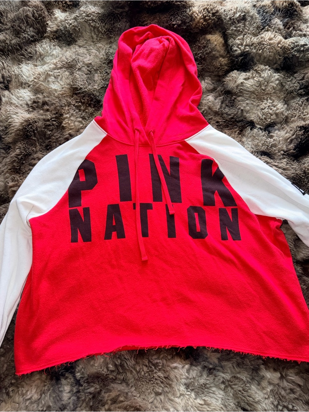 PINK Victoria's Secret Red & White 'PINK NATION' Hooded Sweatshirt